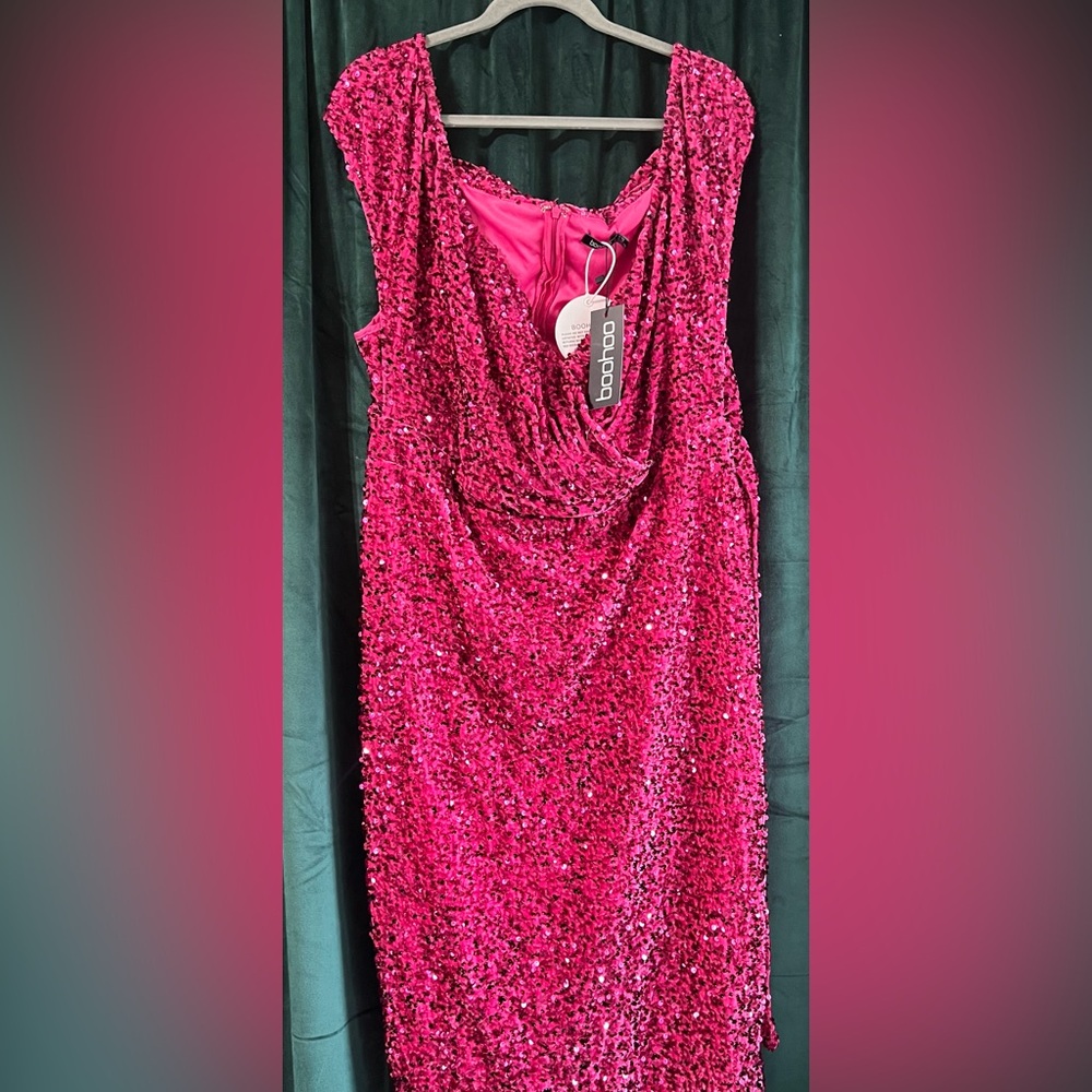 Boohoo Plus Sequin Off the Shoulder Wrap Midi Dress